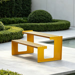 SOLARA Outdoor Table and Bench Set Iron Frame Weather Resistant Design for Garden Park Patio and Commercial Leisure Spaces - Yellow