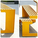 SOLARA Outdoor Table and Bench Set Iron Frame Weather Resistant Design for Garden Park Patio and Commercial Leisure Spaces - Yellow
