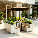 SOLARA Outdoor Planter Bench Integrated Flower Box Design Rust Resistant Iron Seating for Garden Patio Park Public Spaces