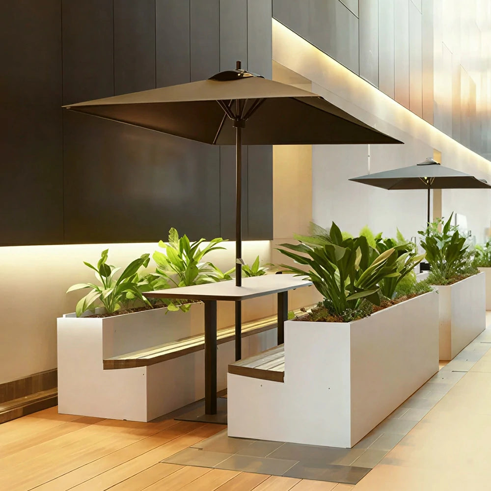 SOLARA Outdoor Planter Bench Integrated Flower Box Design Rust Resistant Iron Seating for Garden Patio Park Public Spaces