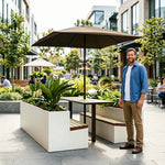 SOLARA Outdoor Planter Bench Integrated Flower Box Design Rust Resistant Iron Seating for Garden Patio Park Public Spaces