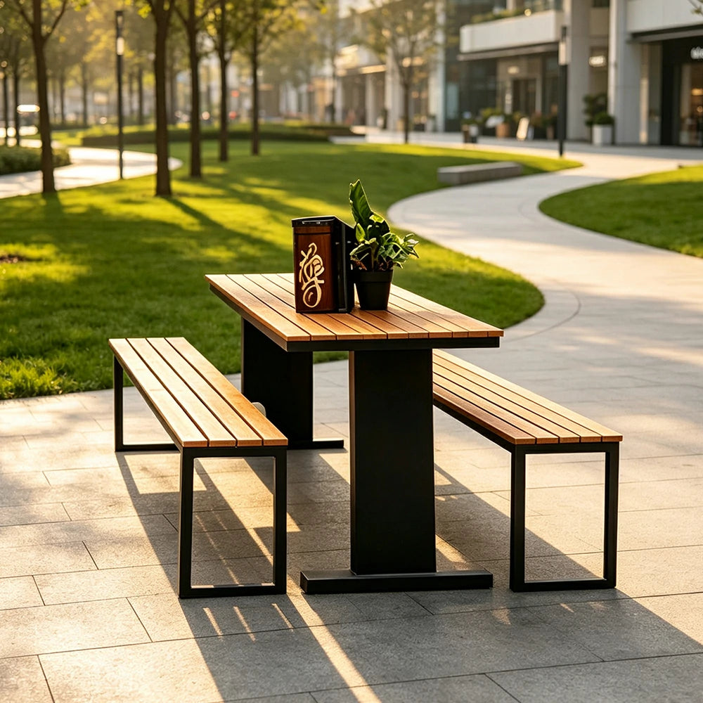 SOLARA Outdoor Park Bench Durable Iron Construction Weather Resistant Seating for Garden Patio Park Commercial Areas