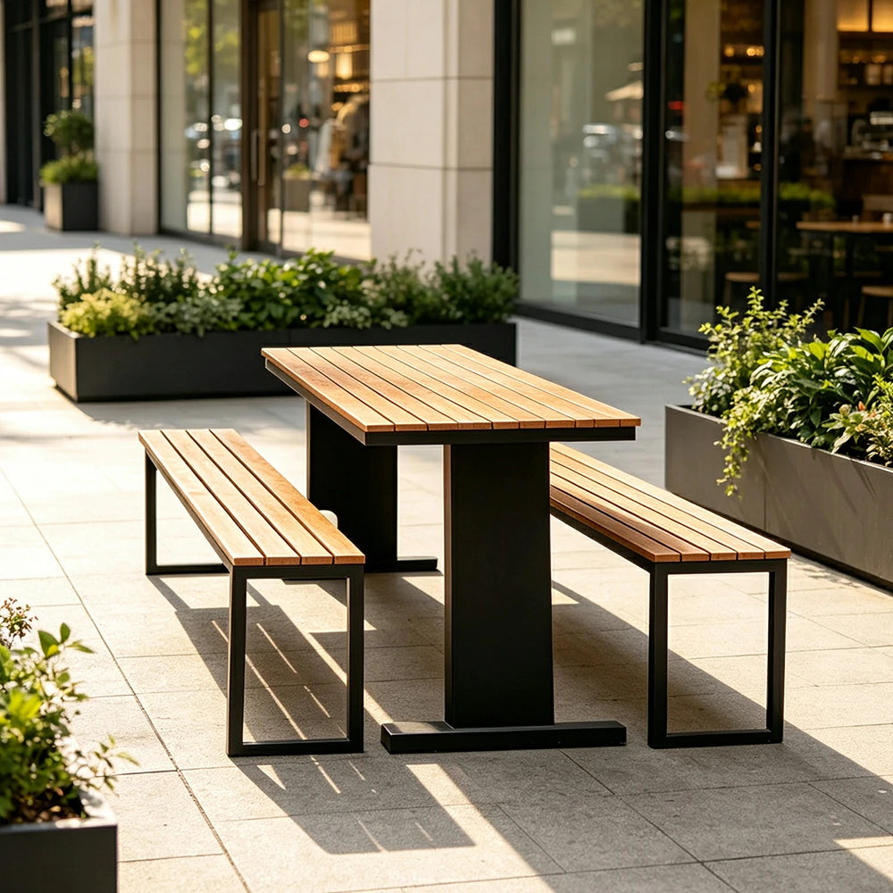 SOLARA Outdoor Park Bench Durable Iron Construction Weather Resistant Seating for Garden Patio Park Commercial Areas