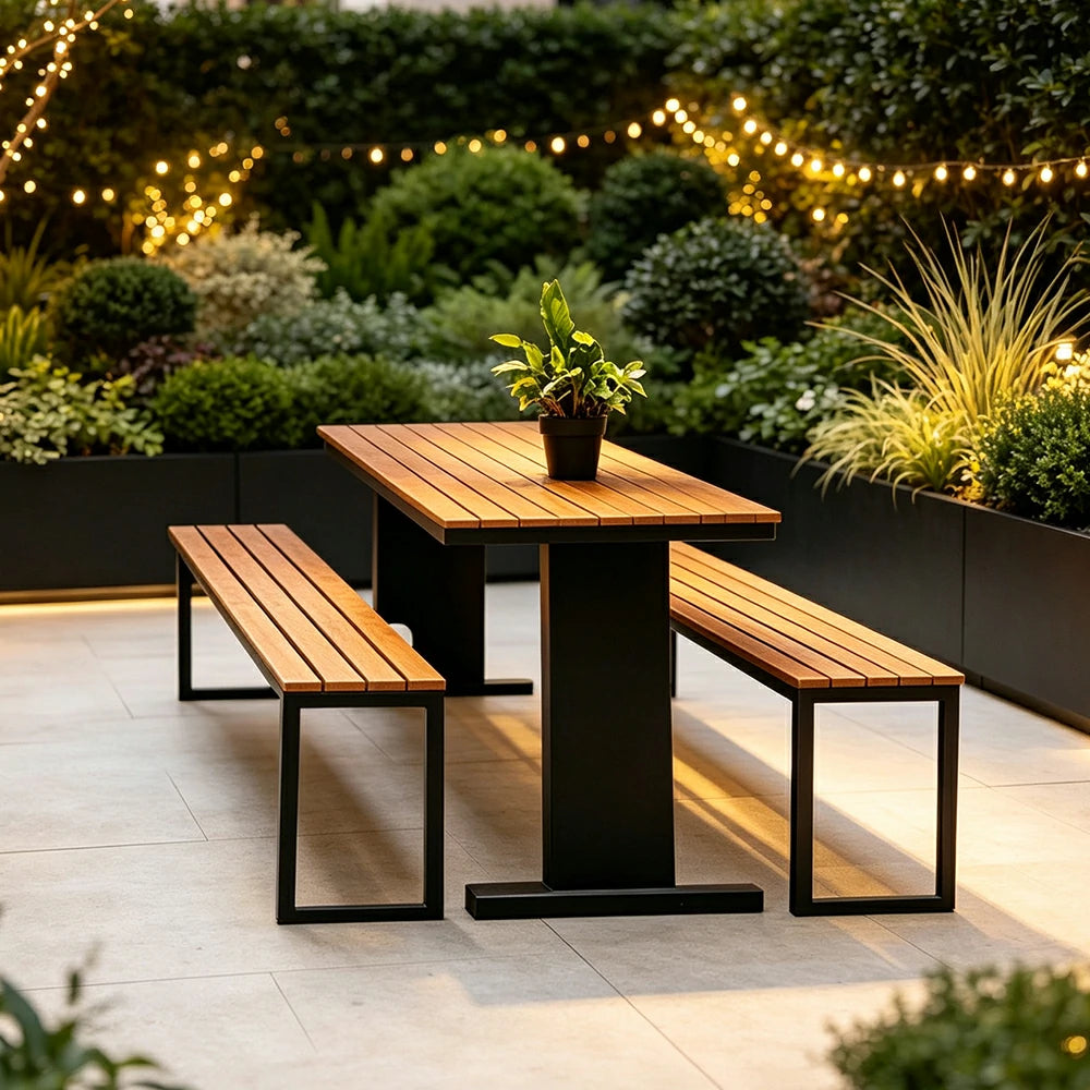 SOLARA Outdoor Park Bench Durable Iron Construction Weather Resistant Seating for Garden Patio Park Commercial Areas
