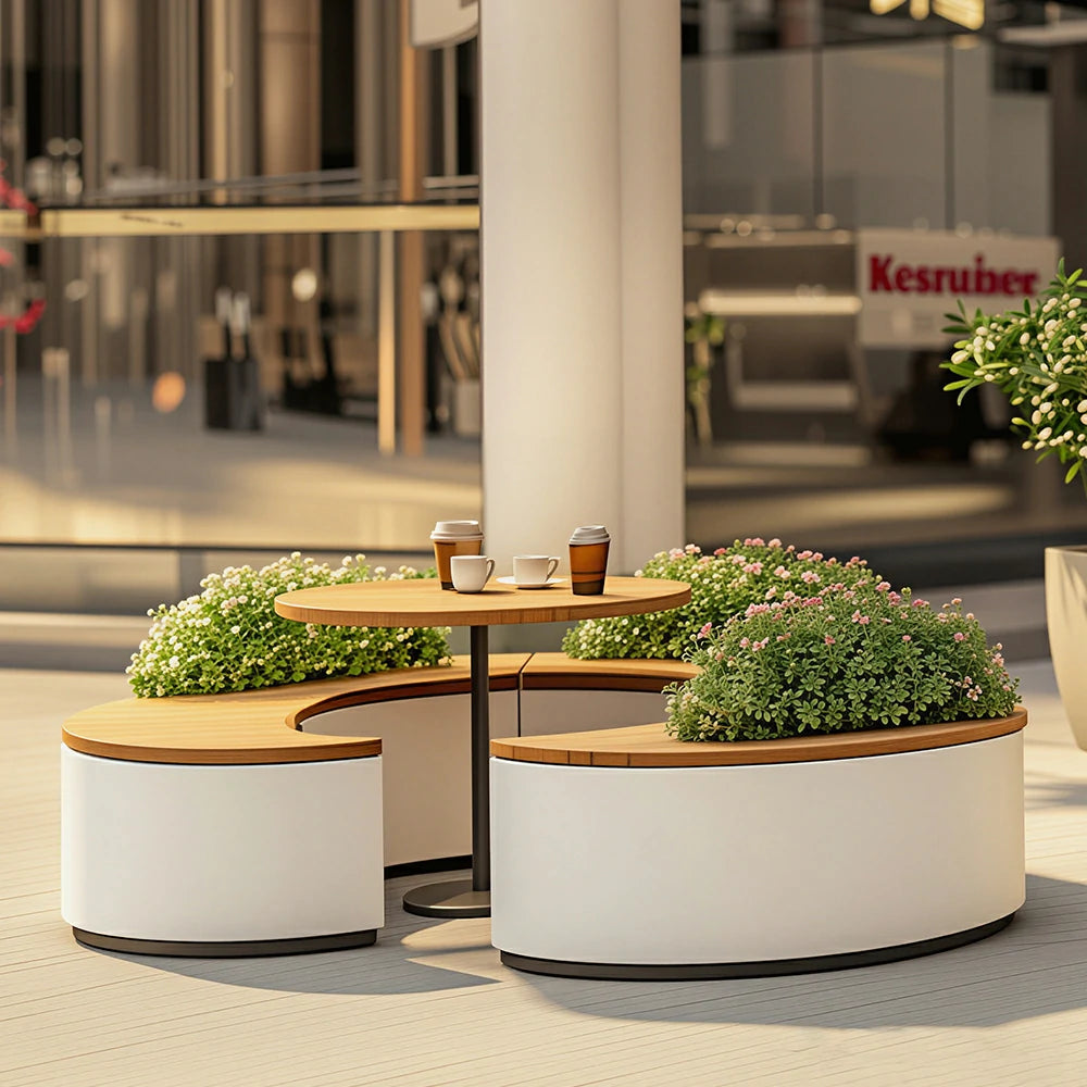 SOLARA Outdoor Planter Bench Integrated Flower Box Design Durable Iron Structure for Park Commercial Street Plaza Cafe Spaces