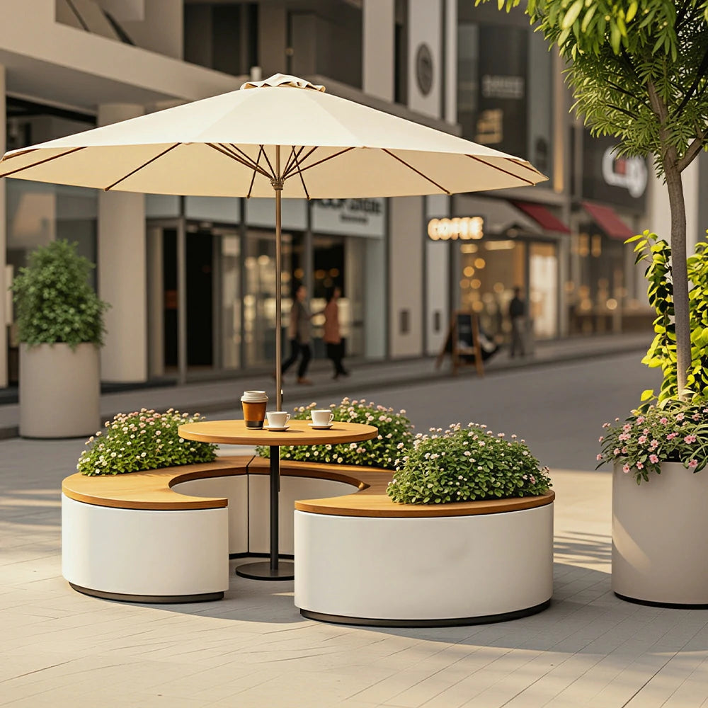 SOLARA Outdoor Planter Bench Integrated Flower Box Design Durable Iron Structure for Park Commercial Street Plaza Cafe Spaces