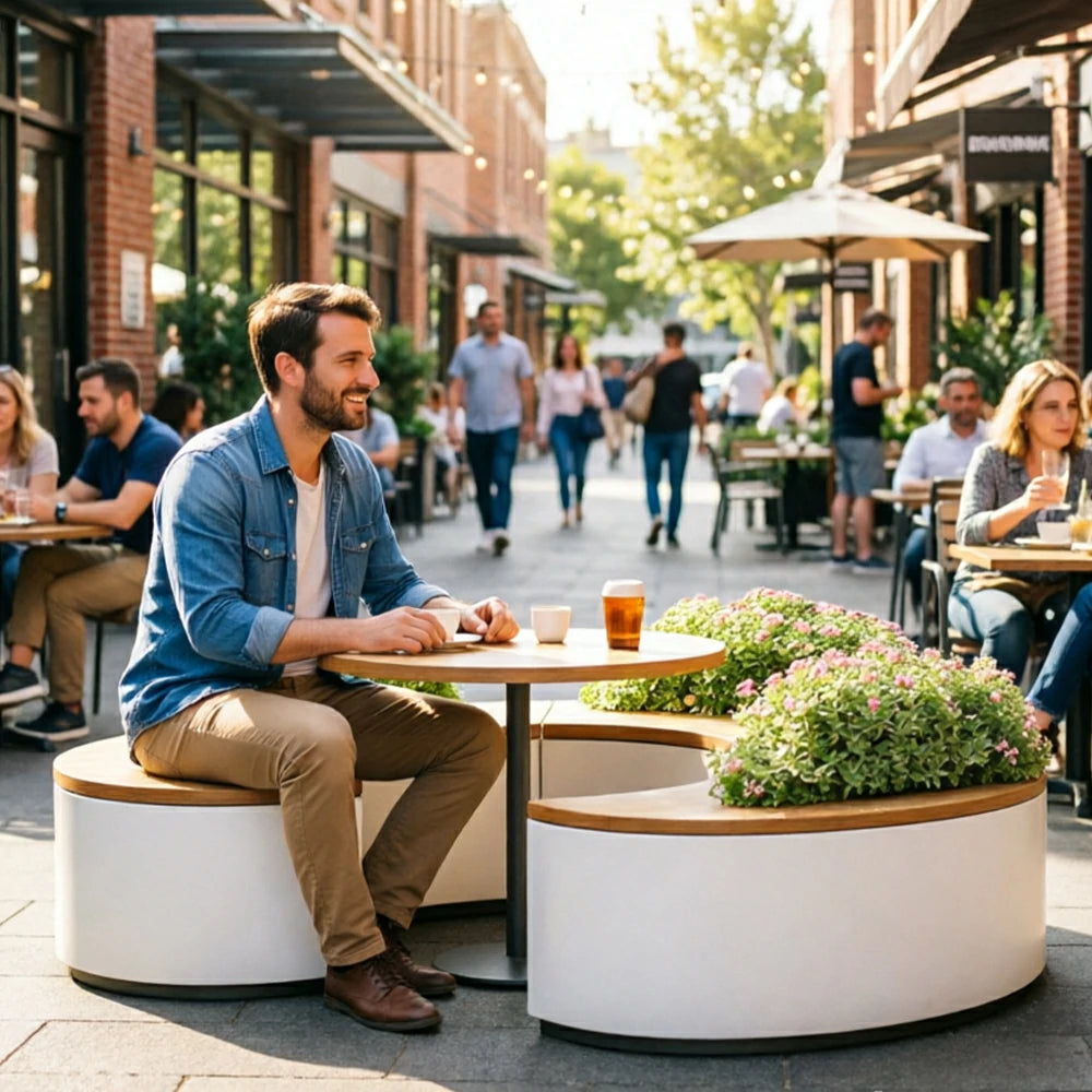 SOLARA Outdoor Planter Bench Integrated Flower Box Design Durable Iron Structure for Park Commercial Street Plaza Cafe Spaces