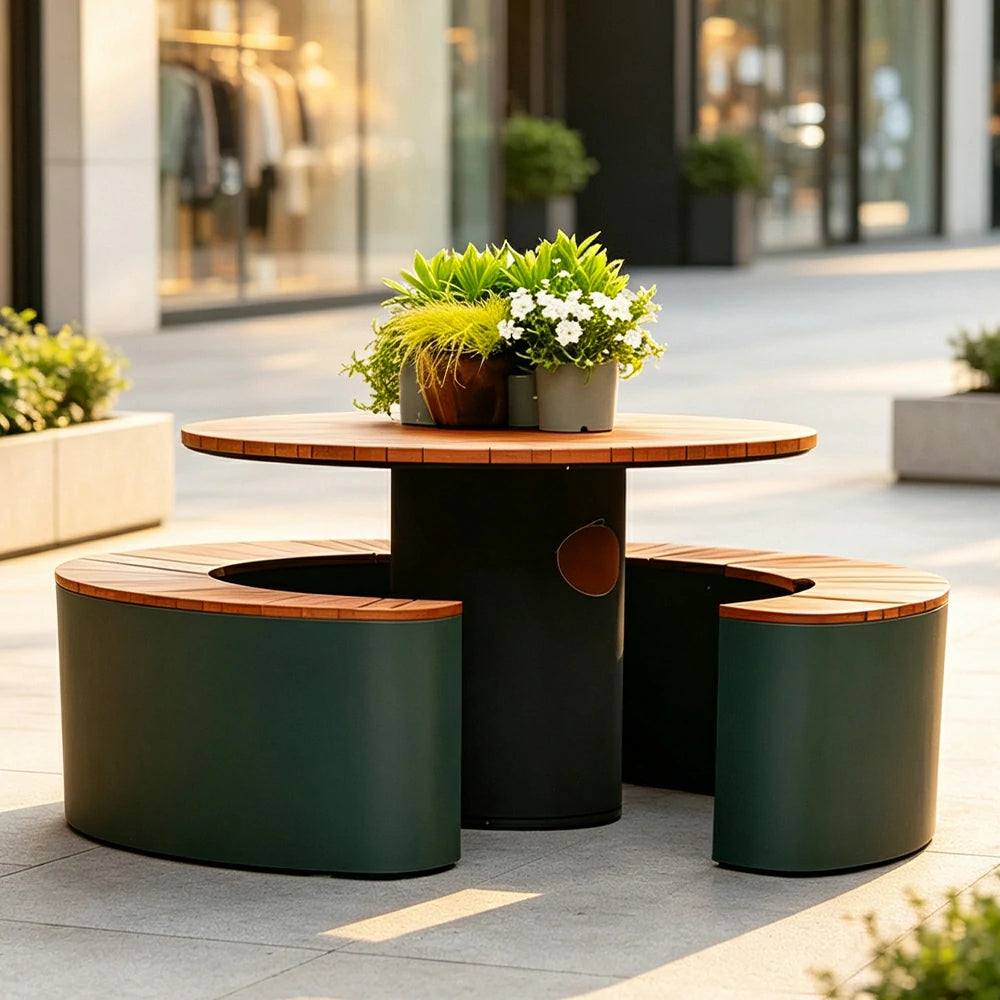 SOLARA Outdoor Planter Bench Integrated Flower Box Design Durable Iron Frame for Park Commercial Street Cafe Garden Spaces