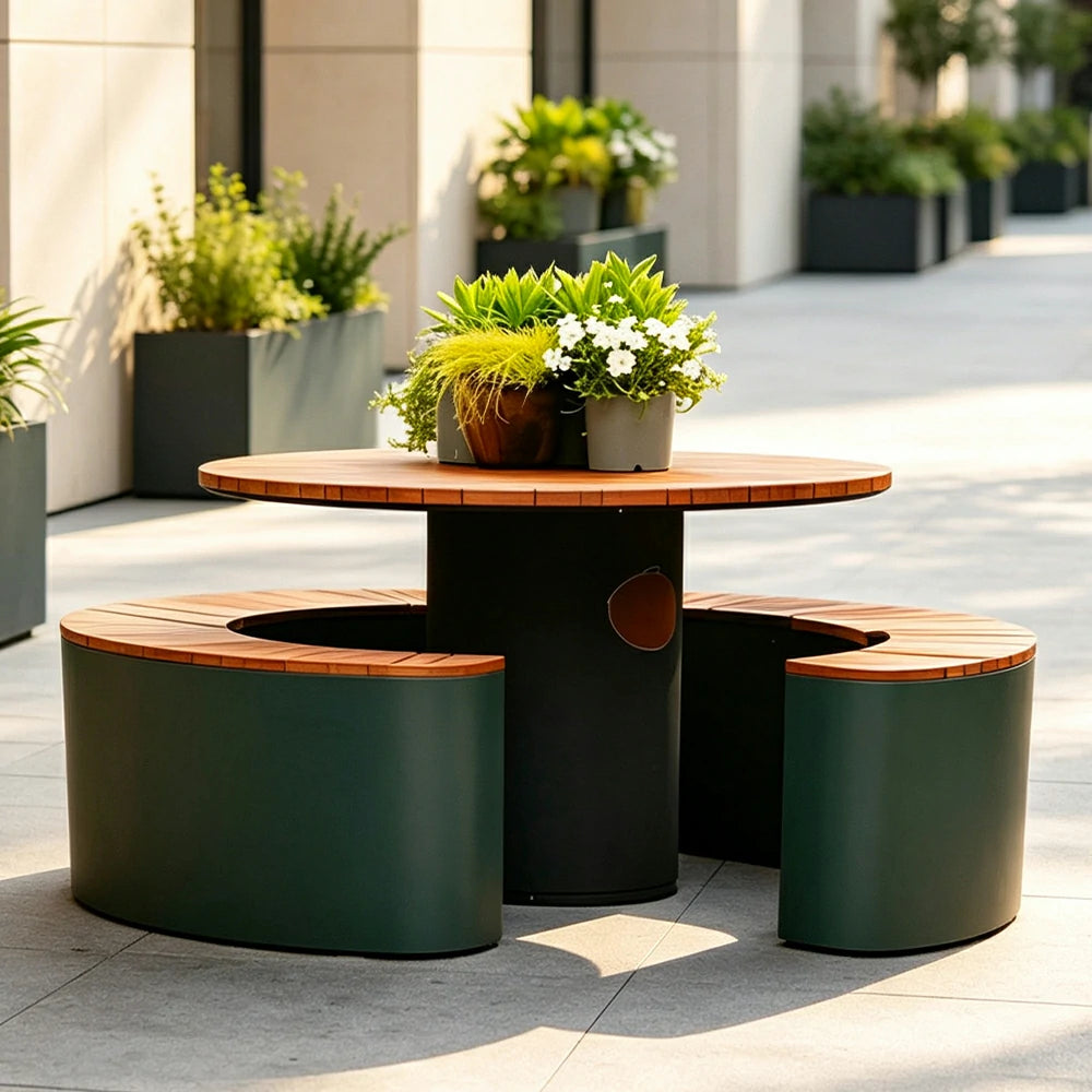 SOLARA Outdoor Planter Bench Integrated Flower Box Design Durable Iron Frame for Park Commercial Street Cafe Garden Spaces