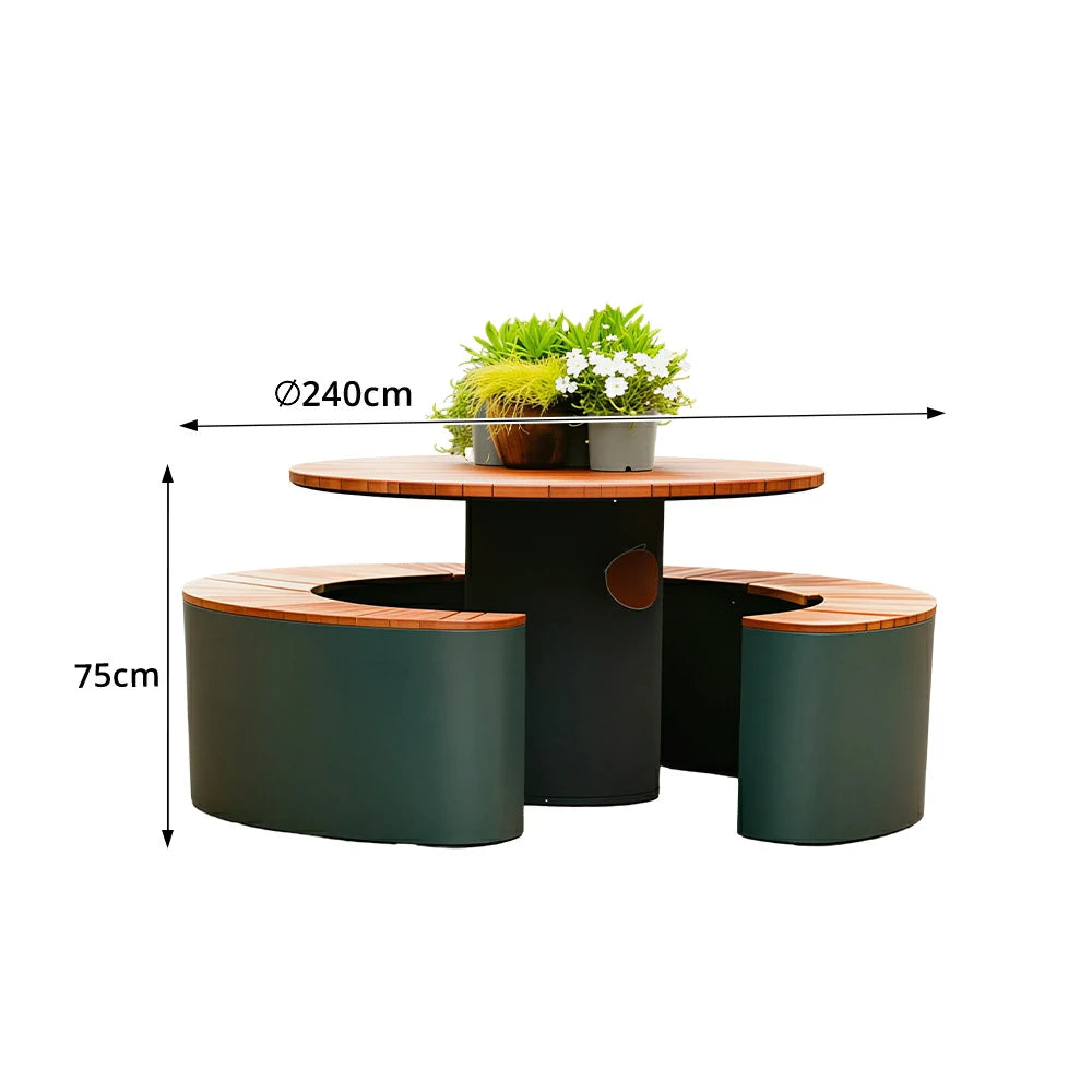 SOLARA Outdoor Planter Bench Integrated Flower Box Design Durable Iron Frame for Park Commercial Street Cafe Garden Spaces