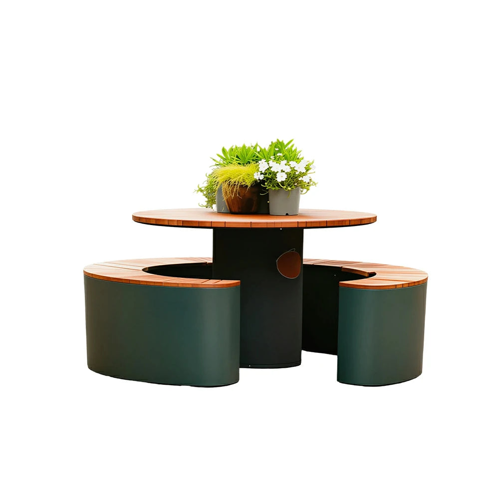SOLARA Outdoor Planter Bench Integrated Flower Box Design Durable Iron Frame for Park Commercial Street Cafe Garden Spaces