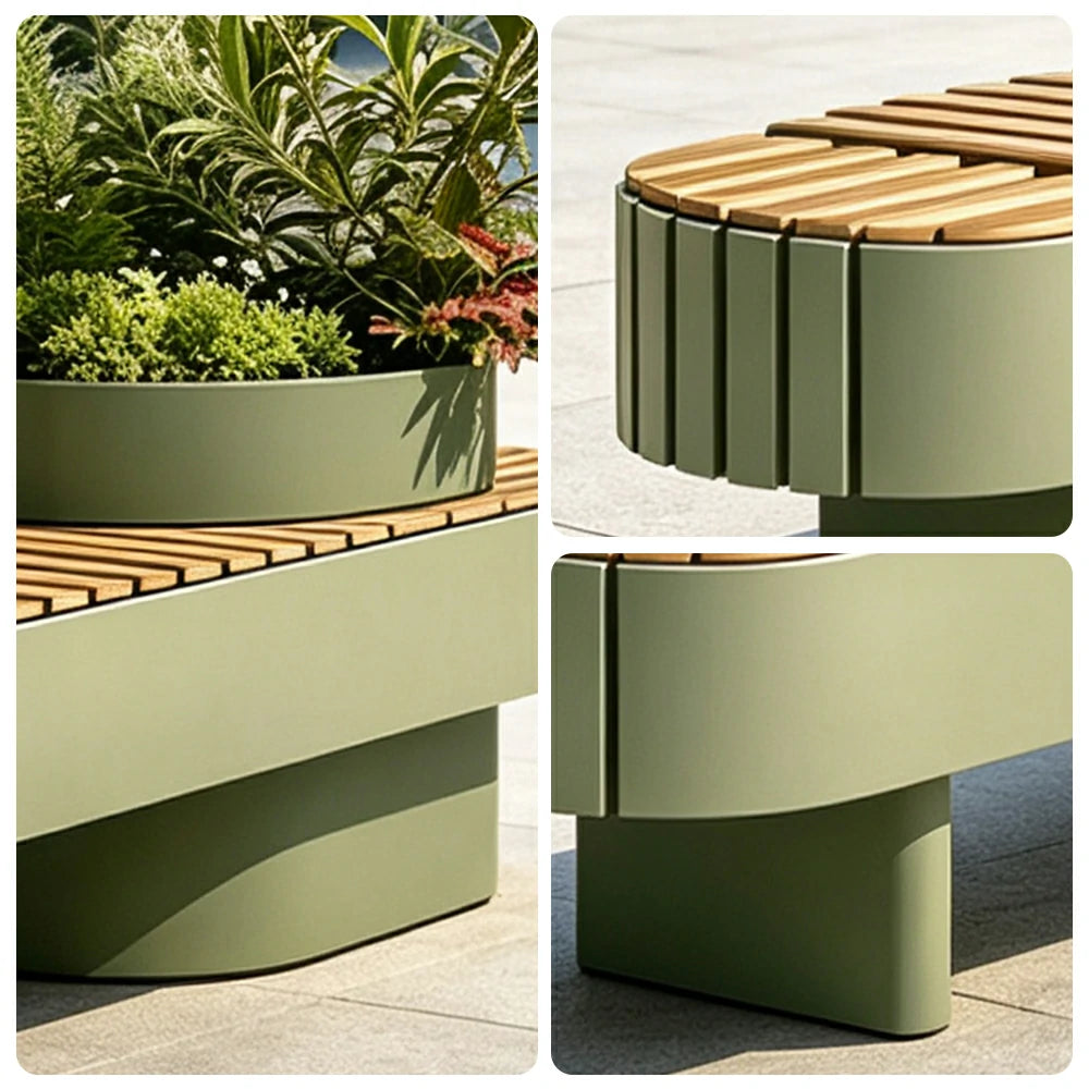 SOLARA Outdoor Planter Bench Integrated Flower Box Design Stable Iron Frame for Park Commercial Street Cafe Garden Spaces