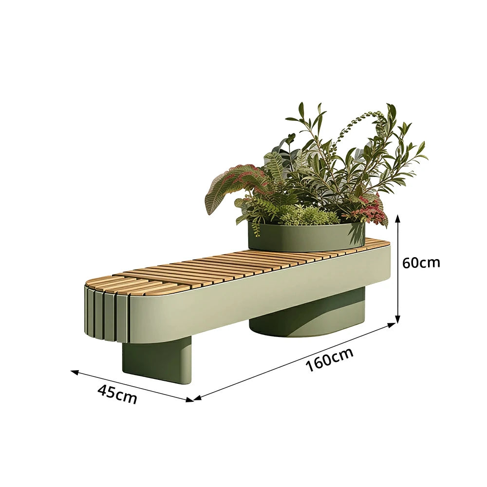 SOLARA Outdoor Planter Bench Integrated Flower Box Design Stable Iron Frame for Park Commercial Street Cafe Garden Spaces