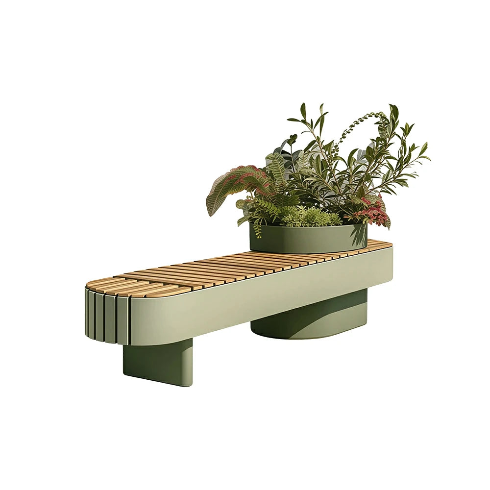 SOLARA Outdoor Planter Bench Integrated Flower Box Design Stable Iron Frame for Park Commercial Street Cafe Garden Spaces