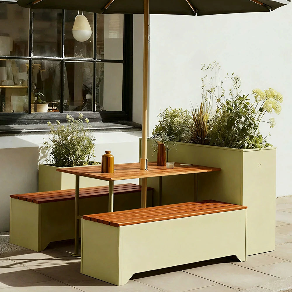 SOLARA Outdoor Planter Bench Integrated Flower Box Design Durable Iron Seating for Garden Patio Park Commercial Spaces