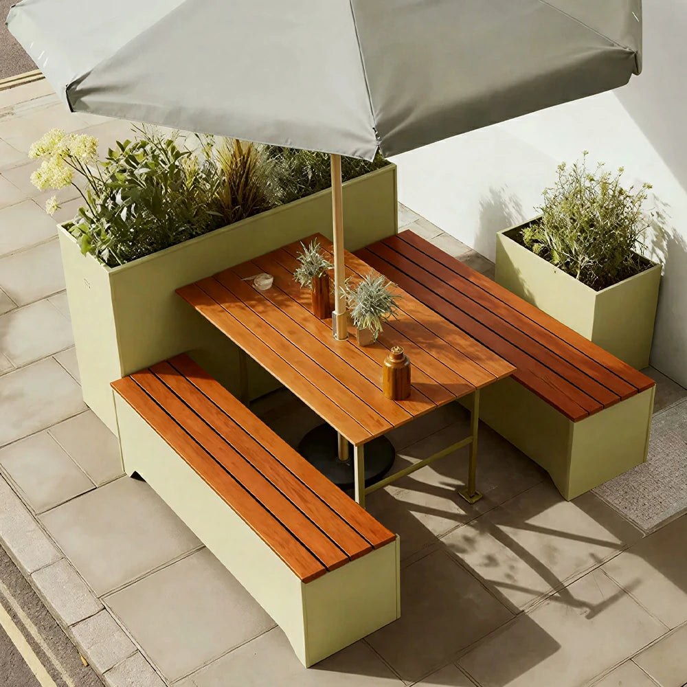 SOLARA Outdoor Planter Bench Integrated Flower Box Design Durable Iron Seating for Garden Patio Park Commercial Spaces