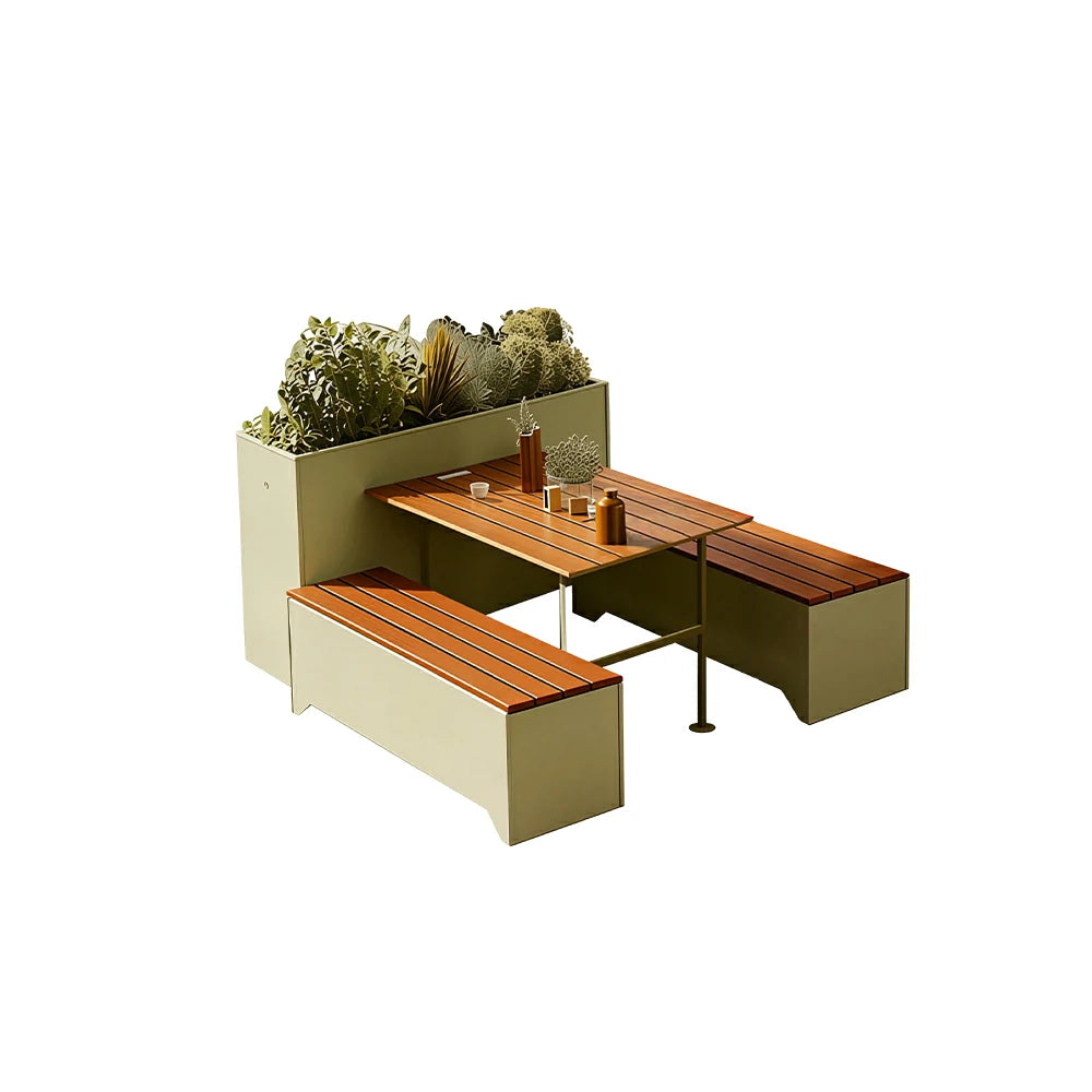 SOLARA Outdoor Planter Bench Integrated Flower Box Design Durable Iron Seating for Garden Patio Park Commercial Spaces