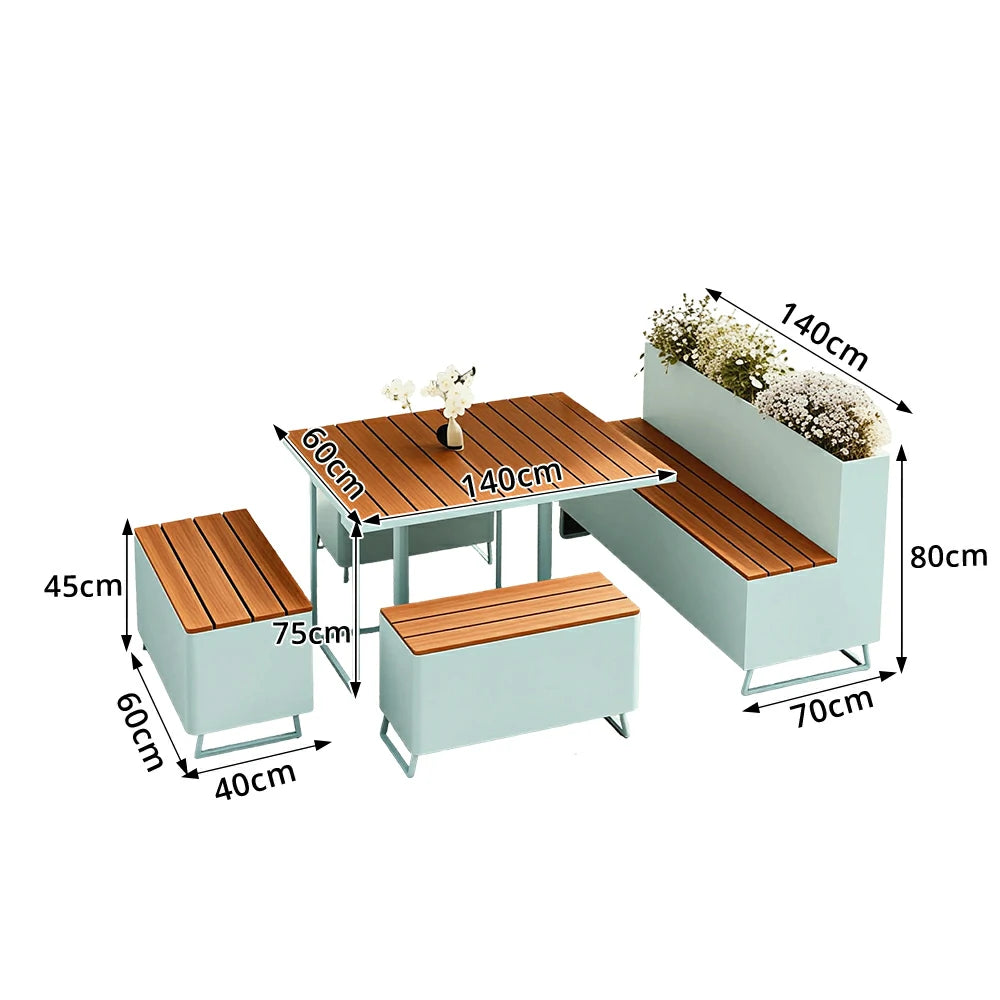 SOLARA Outdoor Planter Bench Integrated Iron Seating for Cafe Patio Park Plaza Commercial Spaces