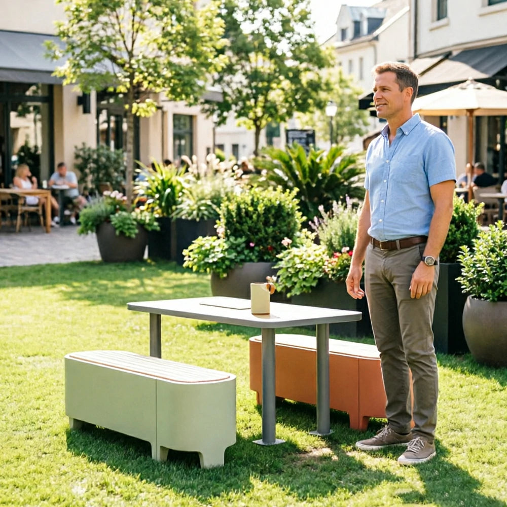 SOLARA Iron Bench Stable Outdoor Seating for Courtyard Cafe Park Plaza Public Areas