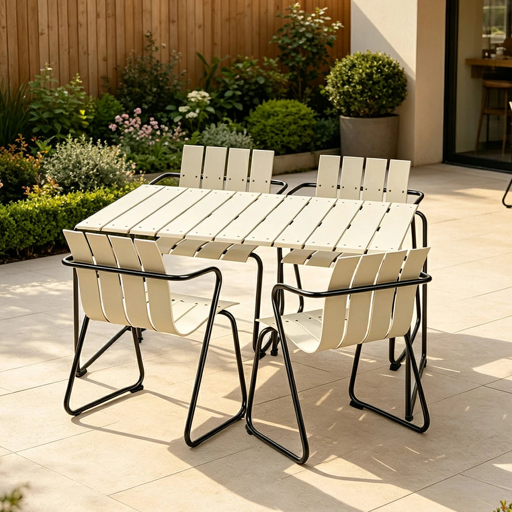 SOLARA Nordic Outdoor Dining Set Aluminium Table with 4 Stackable Chairs for Patio Garden Cafe Balcony