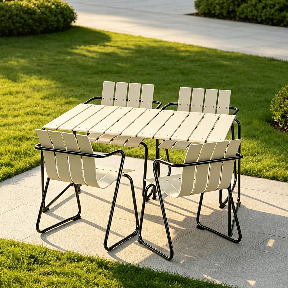 SOLARA Nordic Outdoor Dining Set Aluminium Table with 4 Stackable Chairs for Patio Garden Cafe Balcony