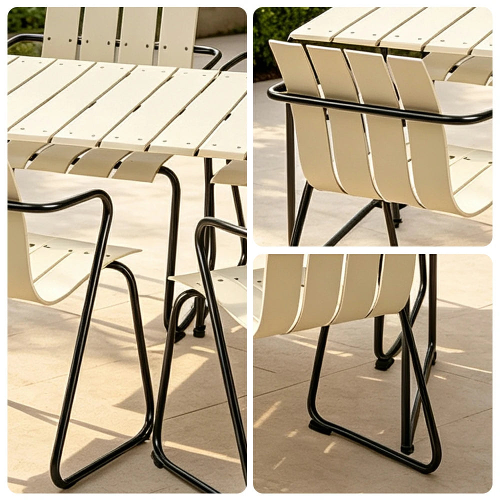 SOLARA Nordic Outdoor Dining Set Aluminium Table with 4 Stackable Chairs for Patio Garden Cafe Balcony