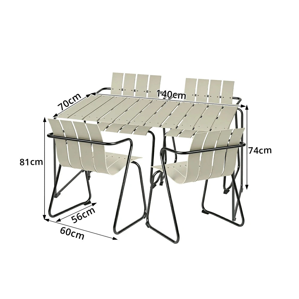 SOLARA Nordic Outdoor Dining Set Aluminium Table with 4 Stackable Chairs for Patio Garden Cafe Balcony
