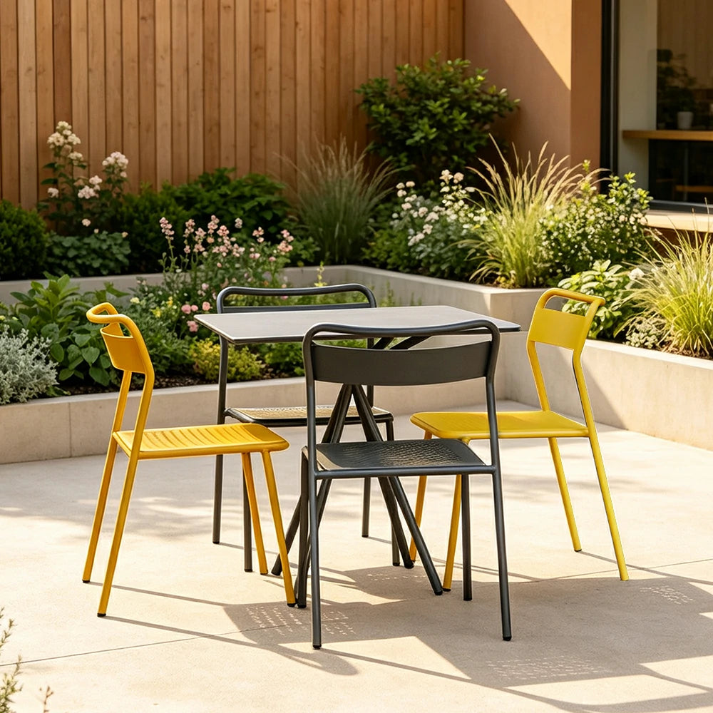 SOLARA European Outdoor Bistro Set Iron Table with Stackable Chairs for Patio Garden Cafe Balcony