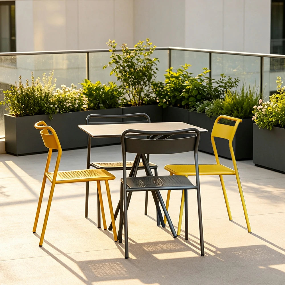 SOLARA European Outdoor Bistro Set Iron Table with Stackable Chairs for Patio Garden Cafe Balcony