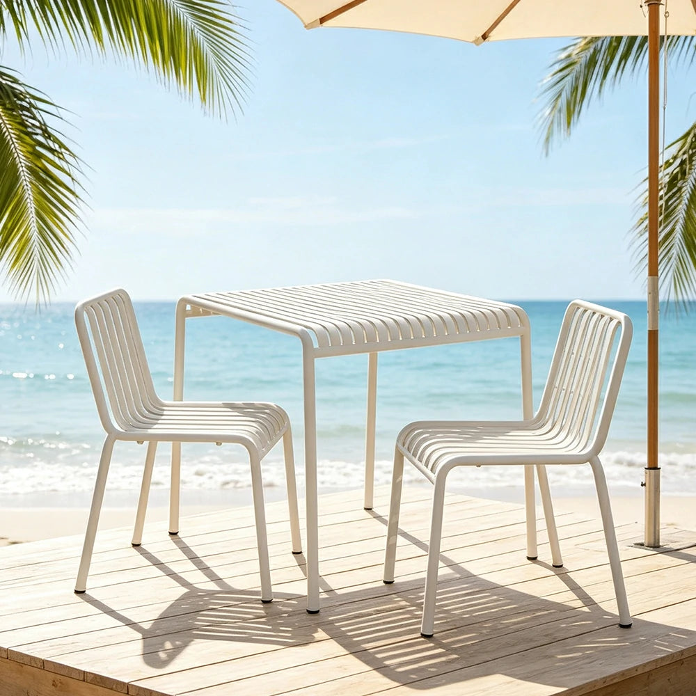 SOLARA Nordic Outdoor Square Dining Set Iron Square Table with Stackable Chairs for Patio Cafe Garden Balcony