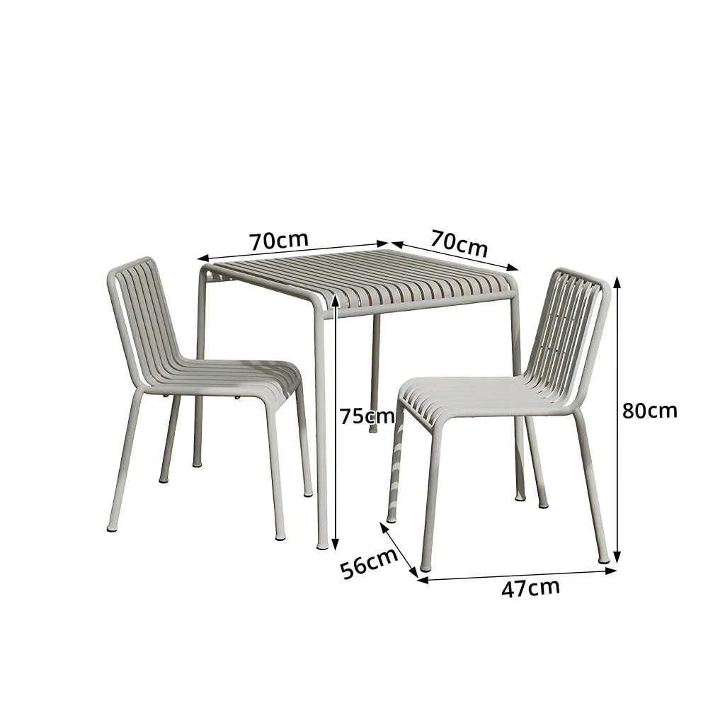 SOLARA Nordic Outdoor Square Dining Set Iron Square Table with Stackable Chairs for Patio Cafe Garden Balcony