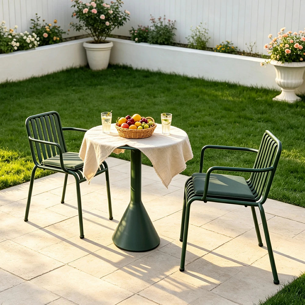SOLARA Nordic Outdoor Round Dining Set Iron Round Table with Stackable Chairs for Patio Cafe Garden Balcony
