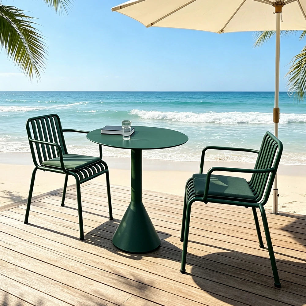 SOLARA Nordic Outdoor Round Dining Set Iron Round Table with Stackable Chairs for Patio Cafe Garden Balcony