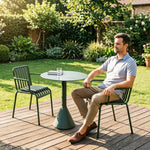 SOLARA Nordic Outdoor Round Dining Set Iron Round Table with Stackable Chairs for Patio Cafe Garden Balcony