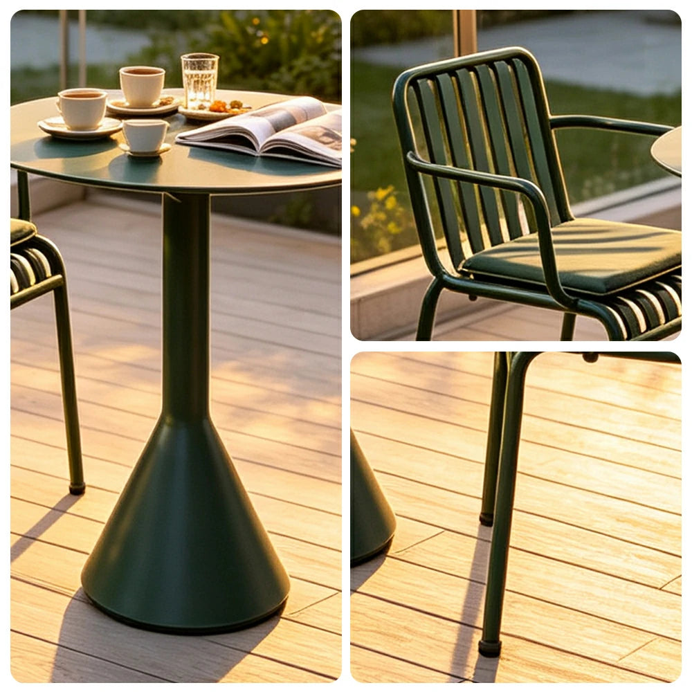 SOLARA Nordic Outdoor Round Dining Set Iron Round Table with Stackable Chairs for Patio Cafe Garden Balcony