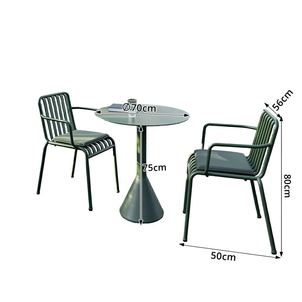 SOLARA Nordic Outdoor Round Dining Set Iron Round Table with Stackable Chairs for Patio Cafe Garden Balcony