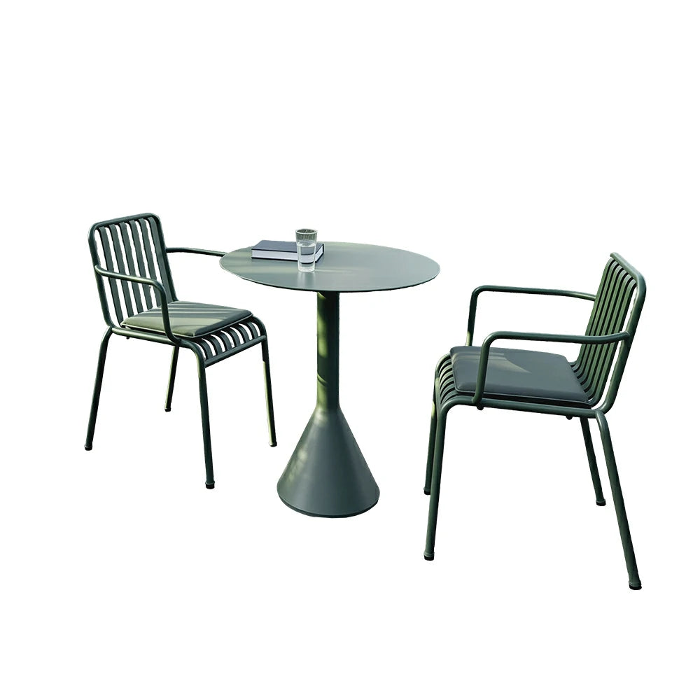SOLARA Nordic Outdoor Round Dining Set Iron Round Table with Stackable Chairs for Patio Cafe Garden Balcony