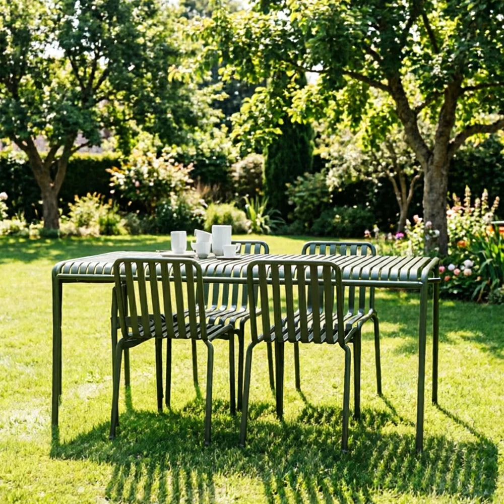 SOLARA Iron Outdoor Square Bistro Set Painted Square Table with Stackable Chairs for Courtyard Patio Cafe Restaurant