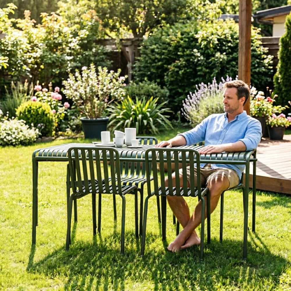 SOLARA Iron Outdoor Square Bistro Set Painted Square Table with Stackable Chairs for Courtyard Patio Cafe Restaurant
