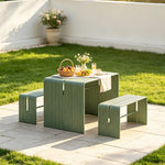 SOLARA Nordic Outdoor Table and Bench Set Aluminium Ribbed Design for Patio Garden Cafe Courtyard - Green