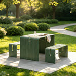 SOLARA Nordic Outdoor Table and Bench Set Aluminium Ribbed Design for Patio Garden Cafe Courtyard - Green