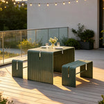 SOLARA Nordic Outdoor Table and Bench Set Aluminium Ribbed Design for Patio Garden Cafe Courtyard - Green
