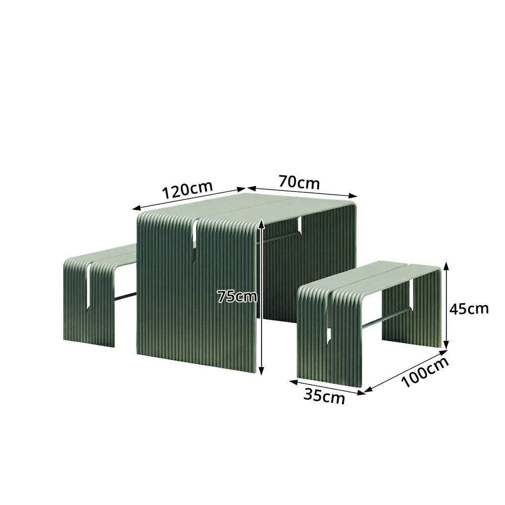 SOLARA Nordic Outdoor Table and Bench Set Aluminium Ribbed Design for Patio Garden Cafe Courtyard - Green