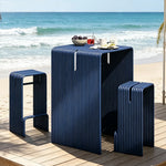 SOLARA Nordic Outdoor Table and Bench Set Aluminium Ribbed Design for Patio Garden Cafe Courtyard - Blue