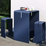 SOLARA Nordic Outdoor Table and Bench Set Aluminium Ribbed Design for Patio Garden Cafe Courtyard - Blue
