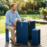 SOLARA Nordic Outdoor Table and Bench Set Aluminium Ribbed Design for Patio Garden Cafe Courtyard - Blue