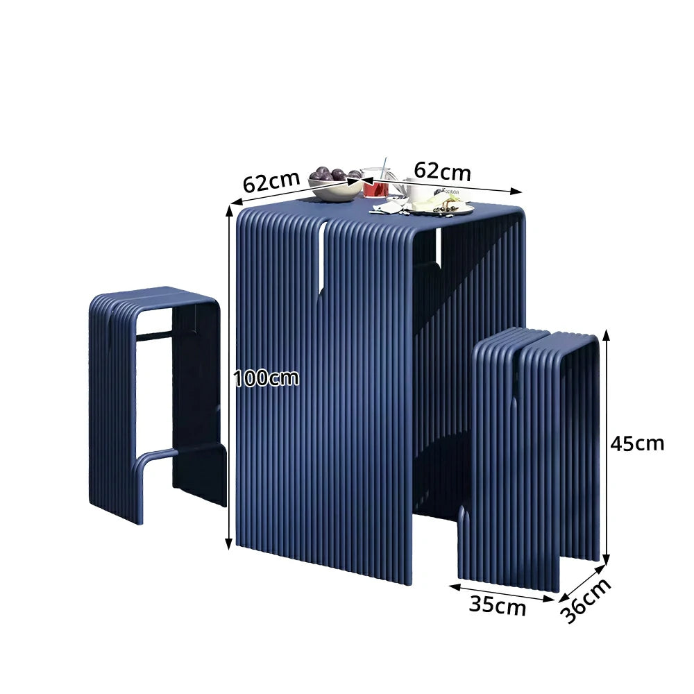 SOLARA Nordic Outdoor Table and Bench Set Aluminium Ribbed Design for Patio Garden Cafe Courtyard - Blue