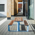 SOLARA Outdoor Table and Bench Set Modern Geometric Design Wood Plastic Composite for Patio Garden Park Courtyard