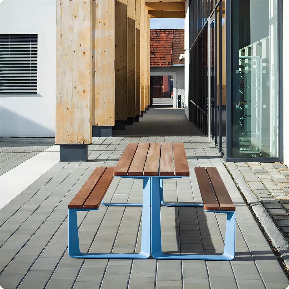 SOLARA Outdoor Table and Bench Set Modern Geometric Design Wood Plastic Composite for Patio Garden Park Courtyard