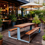 SOLARA Outdoor Table and Bench Set Modern Geometric Design Wood Plastic Composite for Patio Garden Park Courtyard